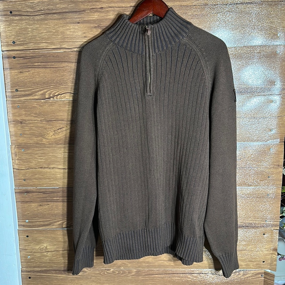 Timberland half zip men’s Cozy brown sweater %100 cotton size large